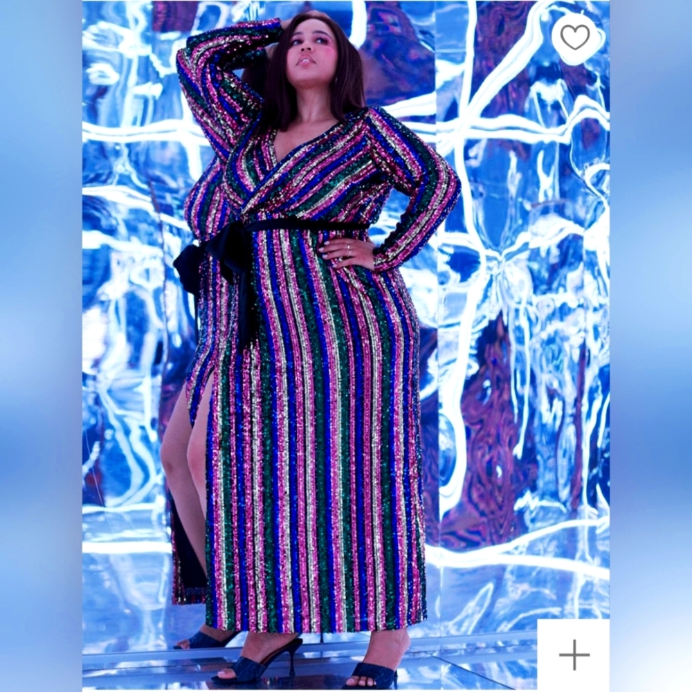 Rainbow sequin wrap dress - Women size 14 - Brand new